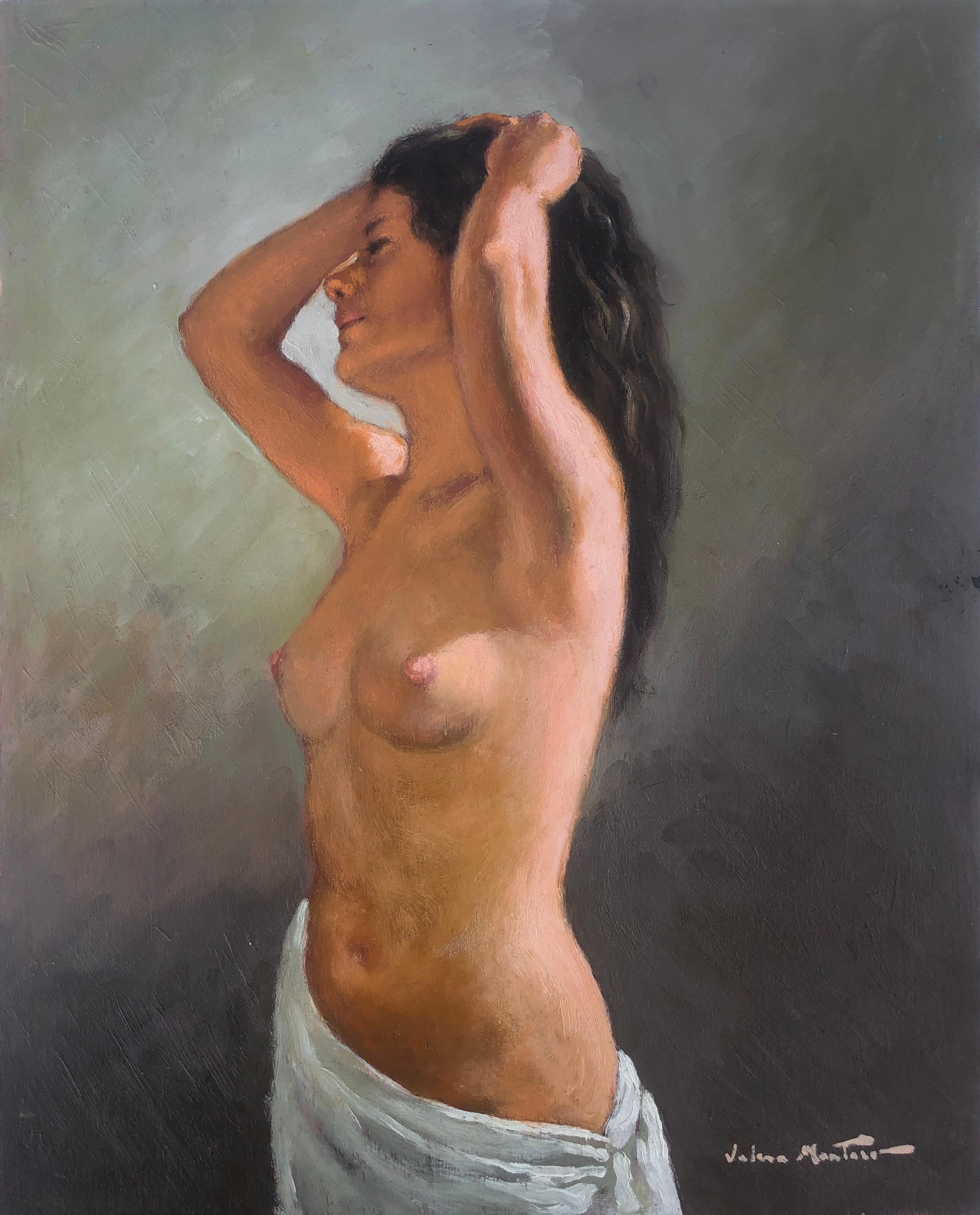 Juan Valera Montoro Nude Painting - female nude woman oil on board painting
