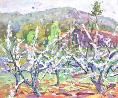 Almond blossom spanish landscape oil on canvas painting