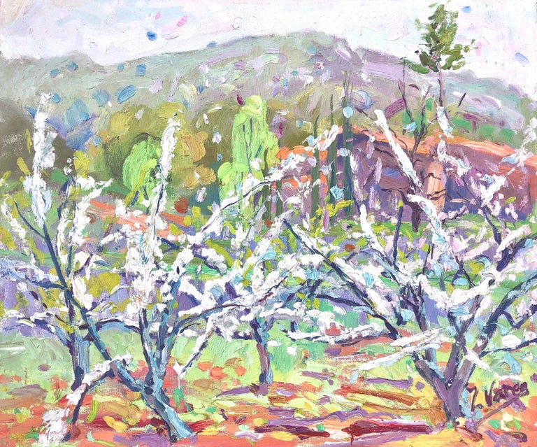 Juan Varea Landscape Painting - Almond blossom spanish landscape oil on canvas painting