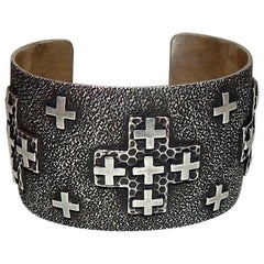 Juan Willie Navajo Artist, Sterling Cuff Bracelet with Crosses