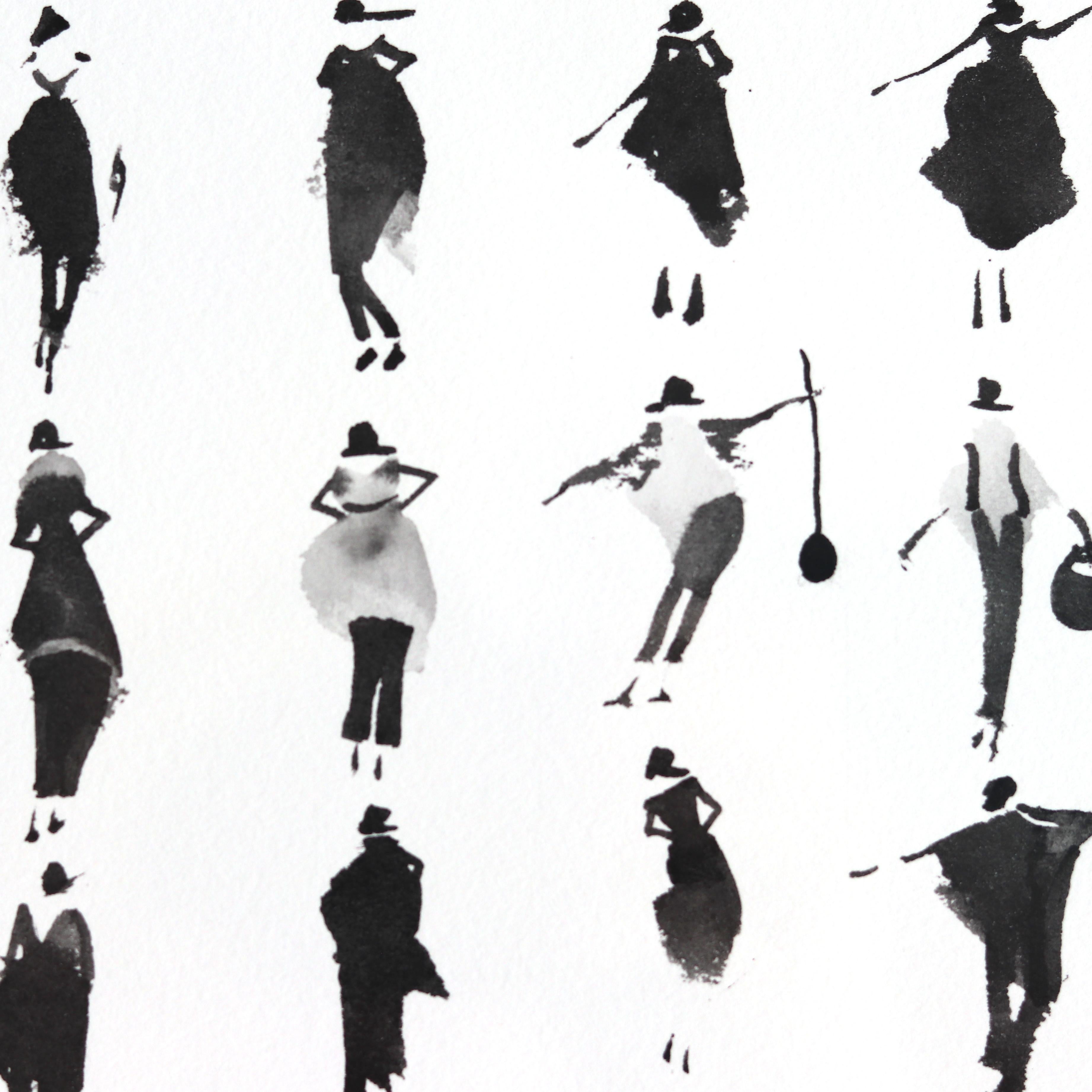 Buena Vida  Original Tinte auf Papier-Kunstwerk mit spielerischen Figuren in Schwarz und Weiß im Angebot 5