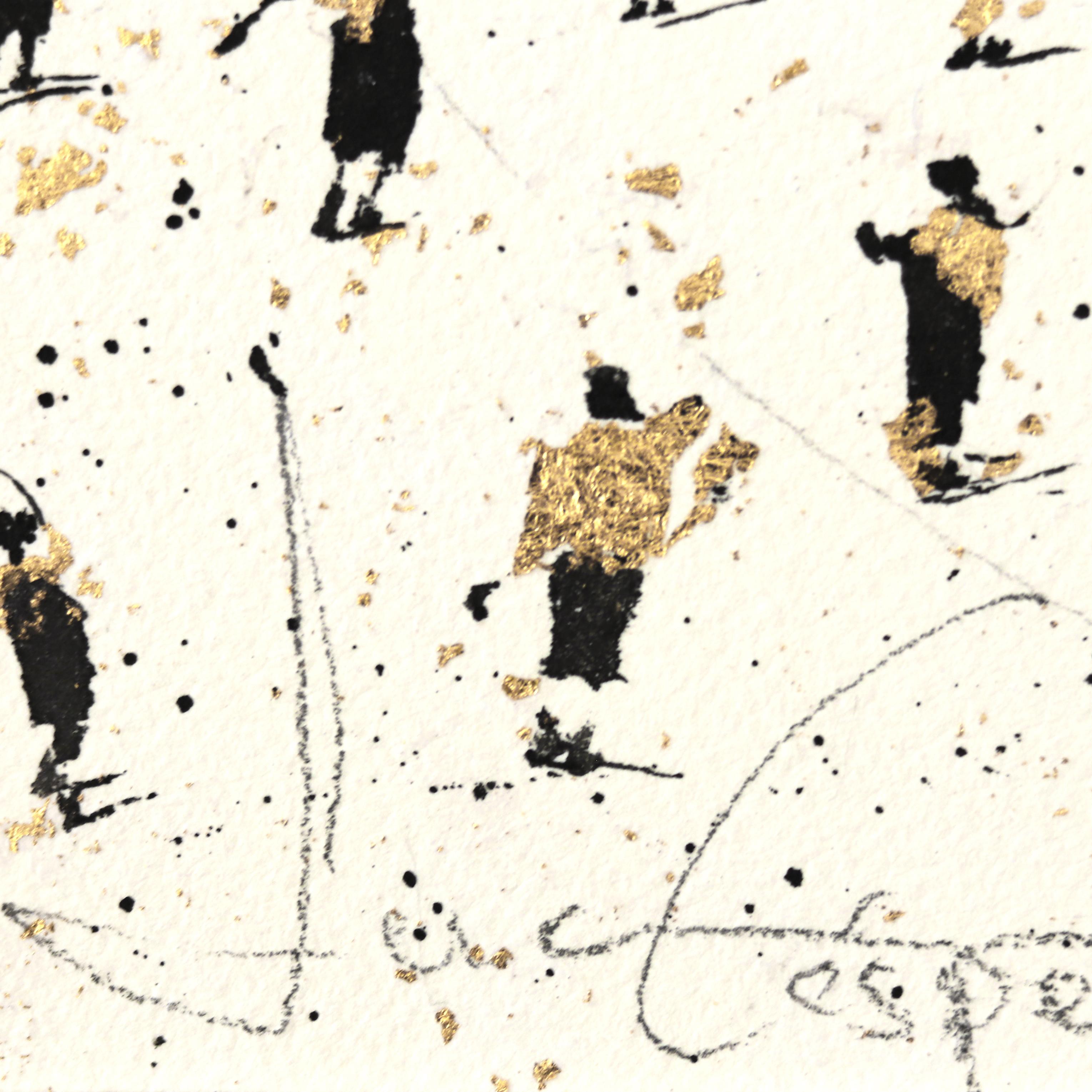 Circulo Grande - Original Ink on Paper Artwork with Black Figures and Gold Leaf For Sale 2