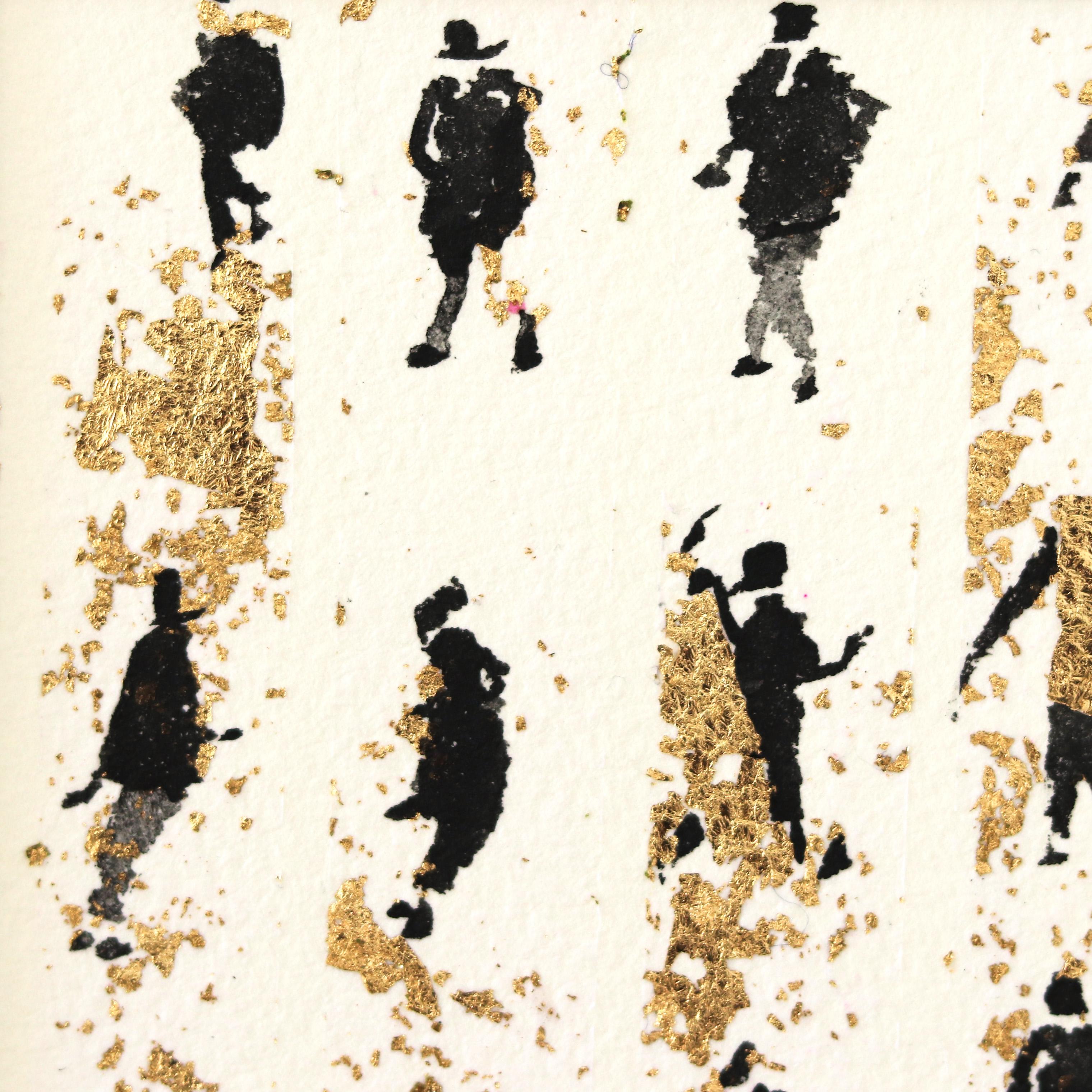 Ordenado  - Original Ink on Paper Artwork with Gold Leaf - Contemporary Mixed Media Art by Juana Cespedes