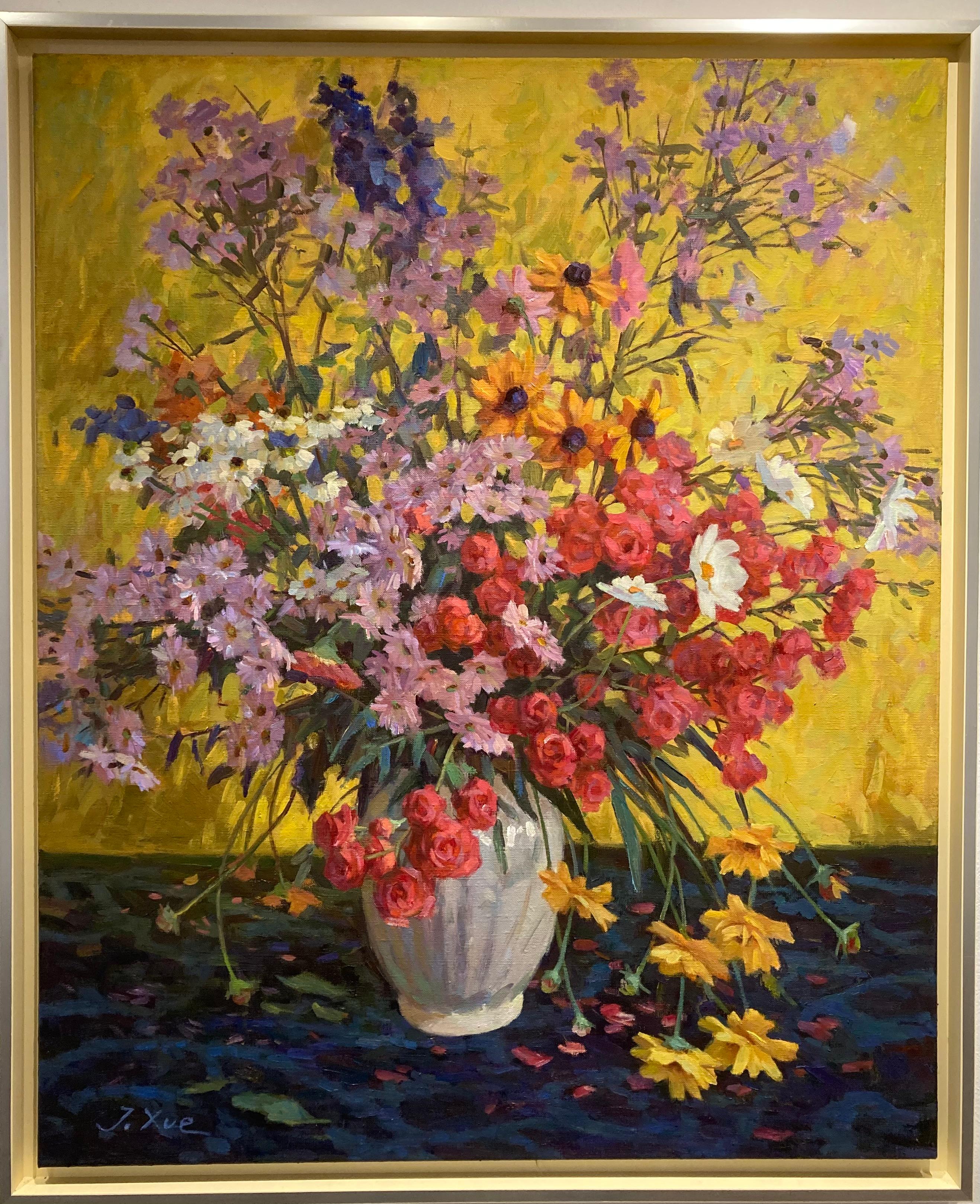 Figurative Painting Juane Xue - Peinture à l'huile sur toile - Bouquet d'automne - Fleurs - Couleurs en stock