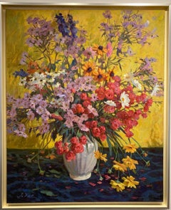 Peinture à l'huile sur toile - Bouquet d'automne - Fleurs - Couleurs en stock