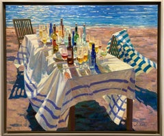 Flikkerende Zee, Ölgemälde auf Leinwand, „Flickering Sea Table“, Party, Strand, auf Lager