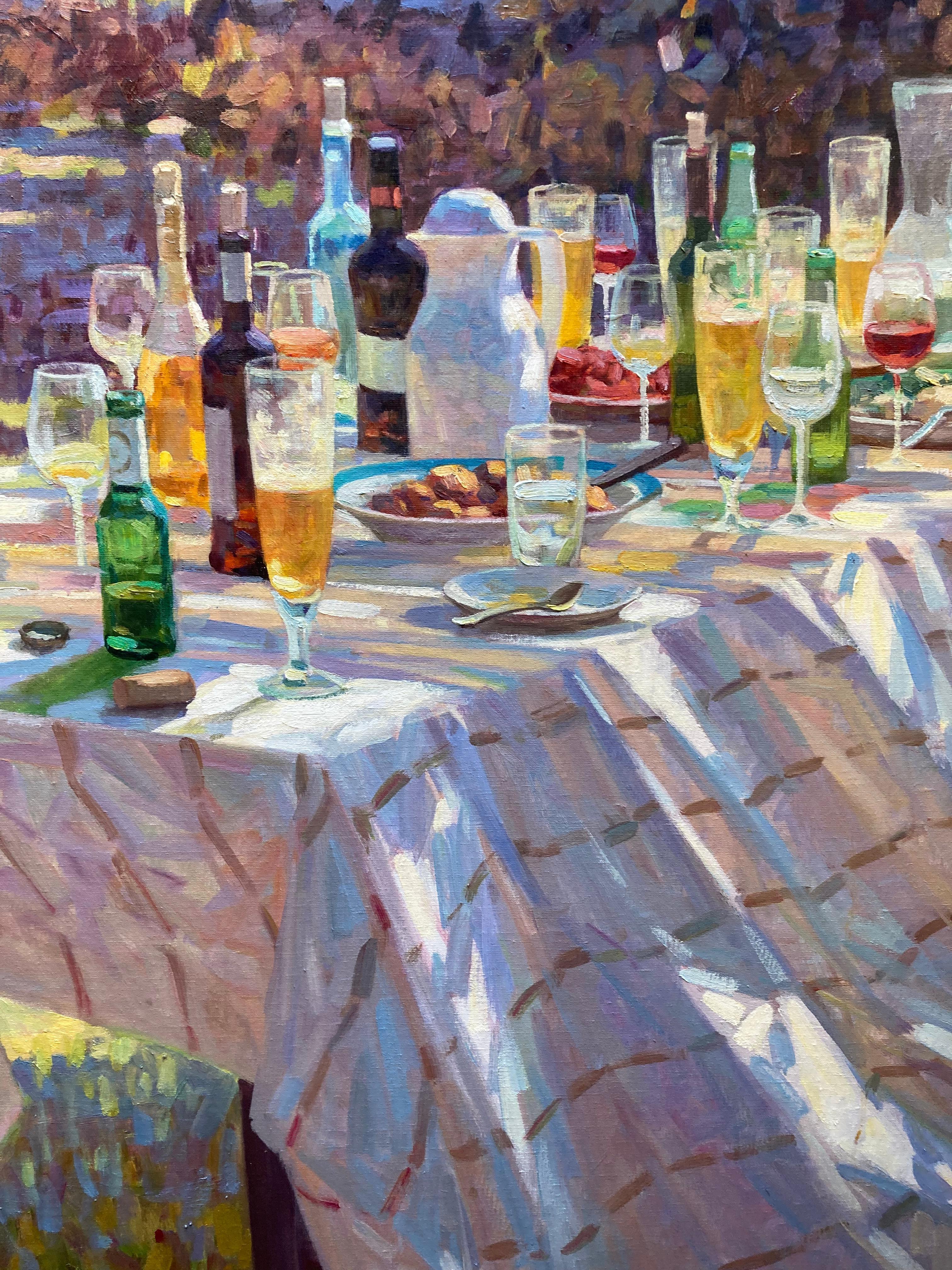 Herfstfeest Pittura a olio su tela Colori della festa d'autunno Tavolo Vino Birra In magazzino - Painting di Juane Xue