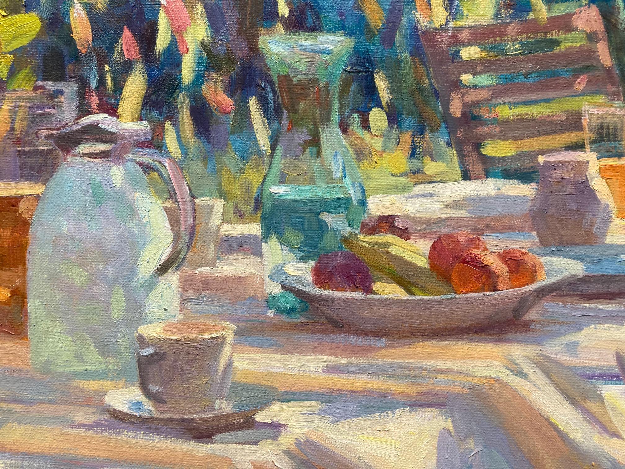 Herfstzon Autumn Sun Oil Painting on Canvas Linen Still Life Table  In Stock For Sale 2