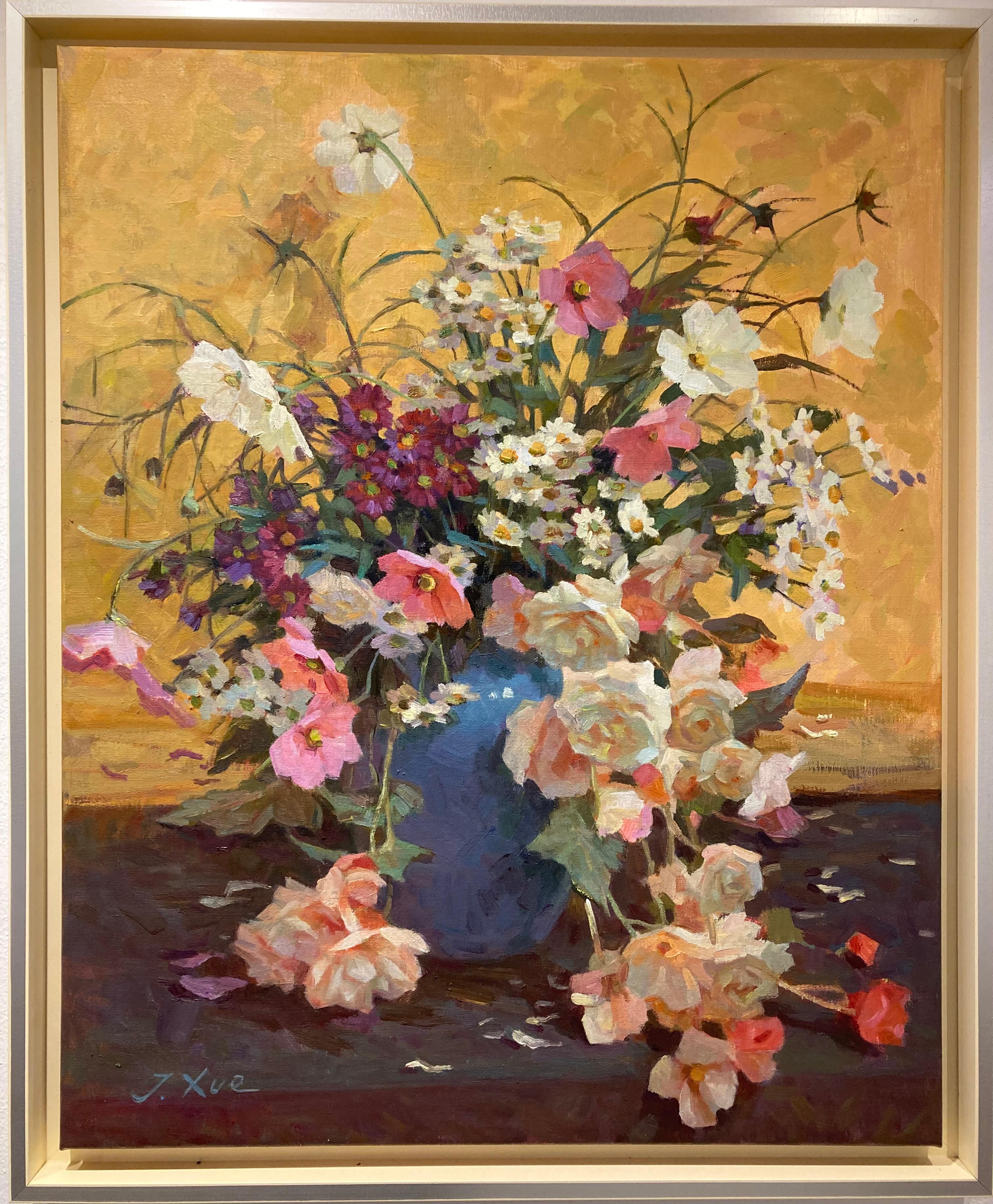 Juane Xue Still-Life Painting - Zegen Blessing Oil Painting on Canvas Flowers Still Life Bouquet  