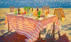 Juane Xue - Table Zonnige Zee Sunny Sea Still Life Table Beer Wine Party at Beach en stock Table Zonnige Zee Sunny Sea Still Life Table Beer Wine Party at Beach en stock