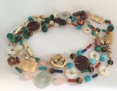 Juangzu Collier long en or, cornaline, turquoise et malachite