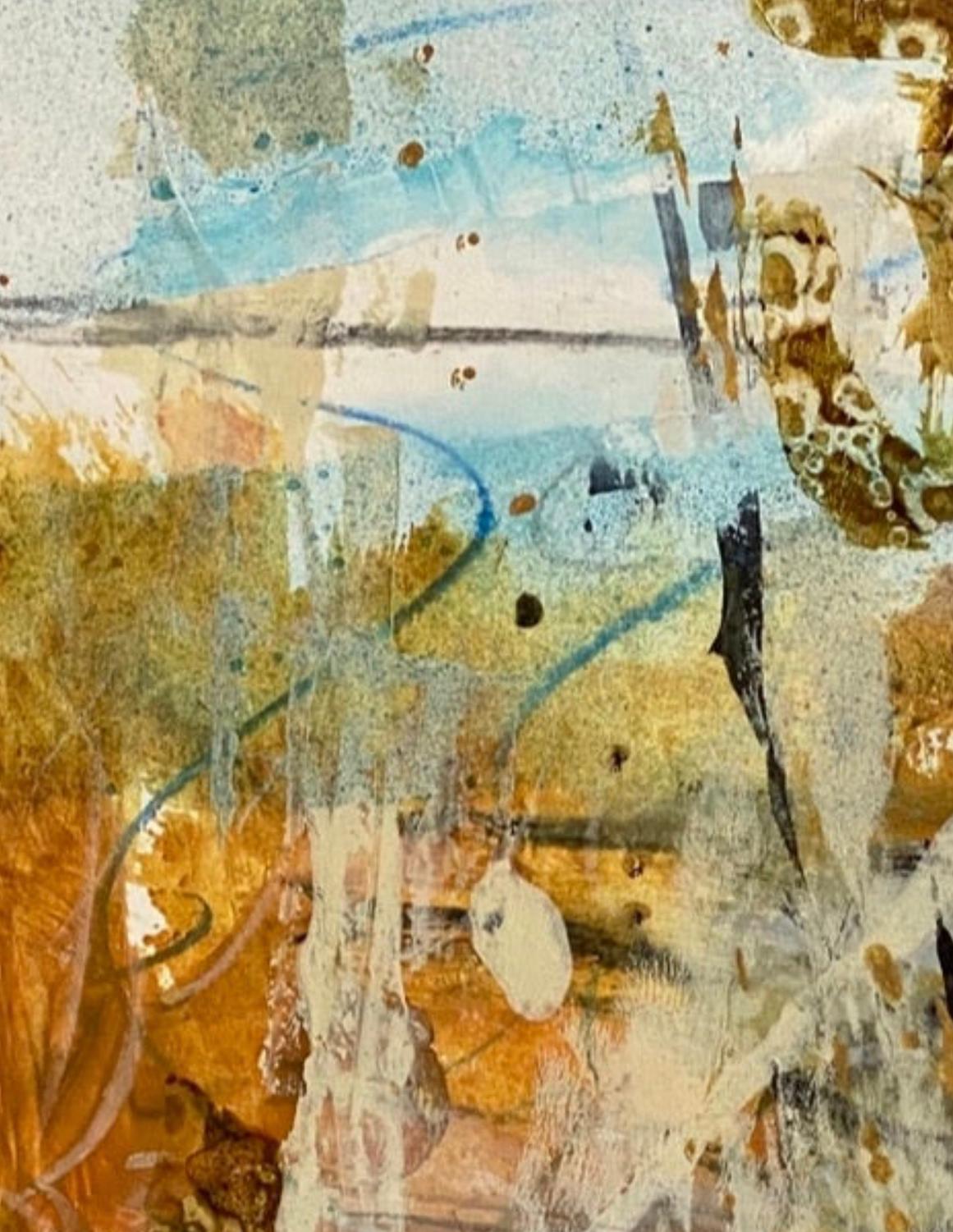 Aesthetic connection, Contemporary abstract, neutral, warm, sienna, on paper - Painting by Juanita Bellavance 