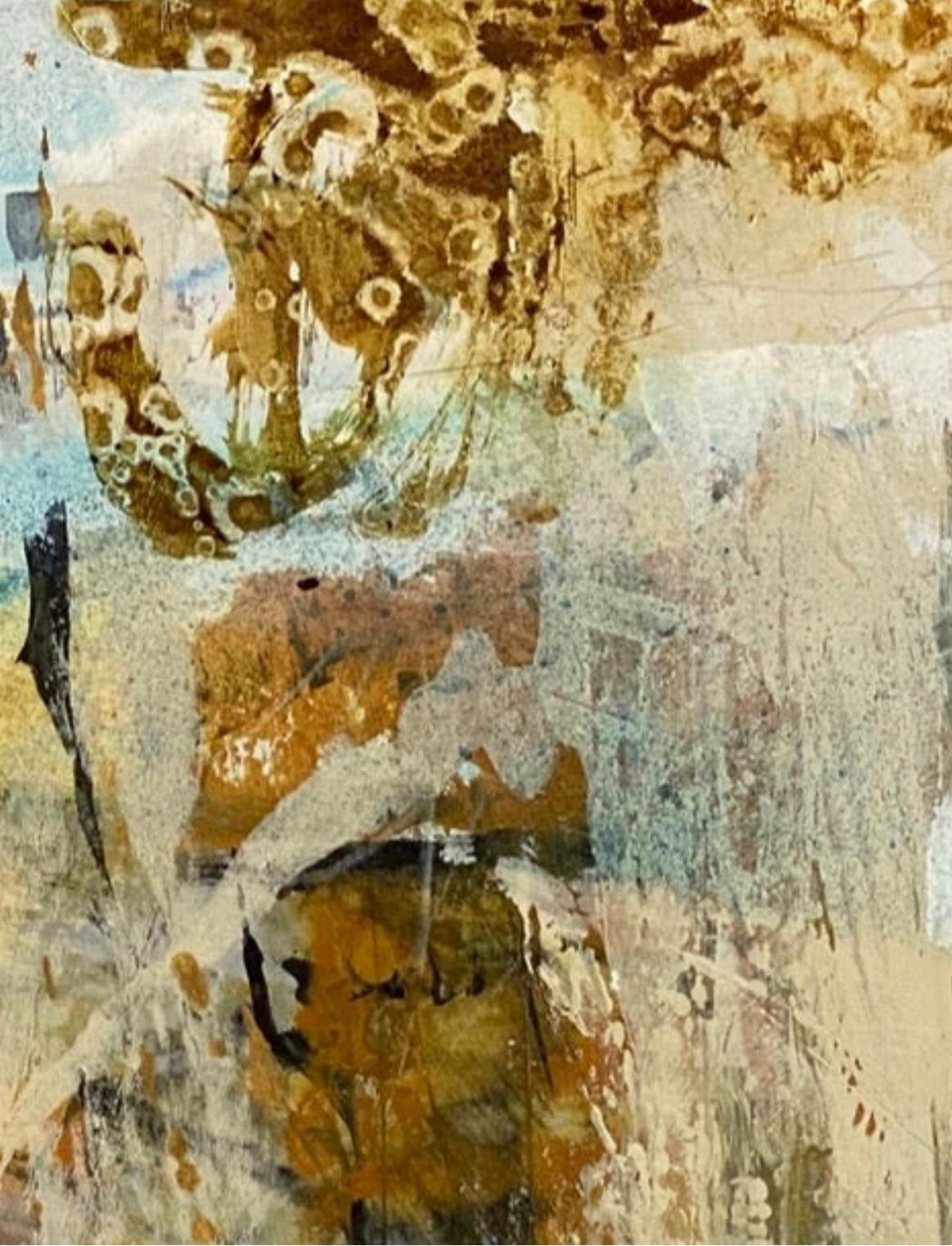 Aesthetic connection, Contemporary abstract, neutral, warm, sienna, on paper - Abstract Expressionist Painting by Juanita Bellavance 
