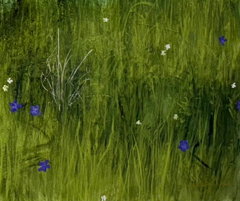 Entre las flores silvestres, verde, azul, río, naturaleza, realismo en venta 7