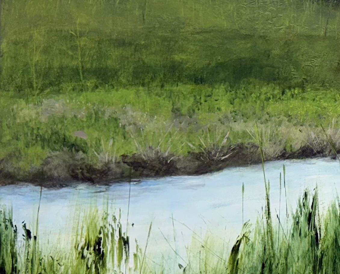 Entre las flores silvestres, verde, azul, río, naturaleza, realismo en venta 2