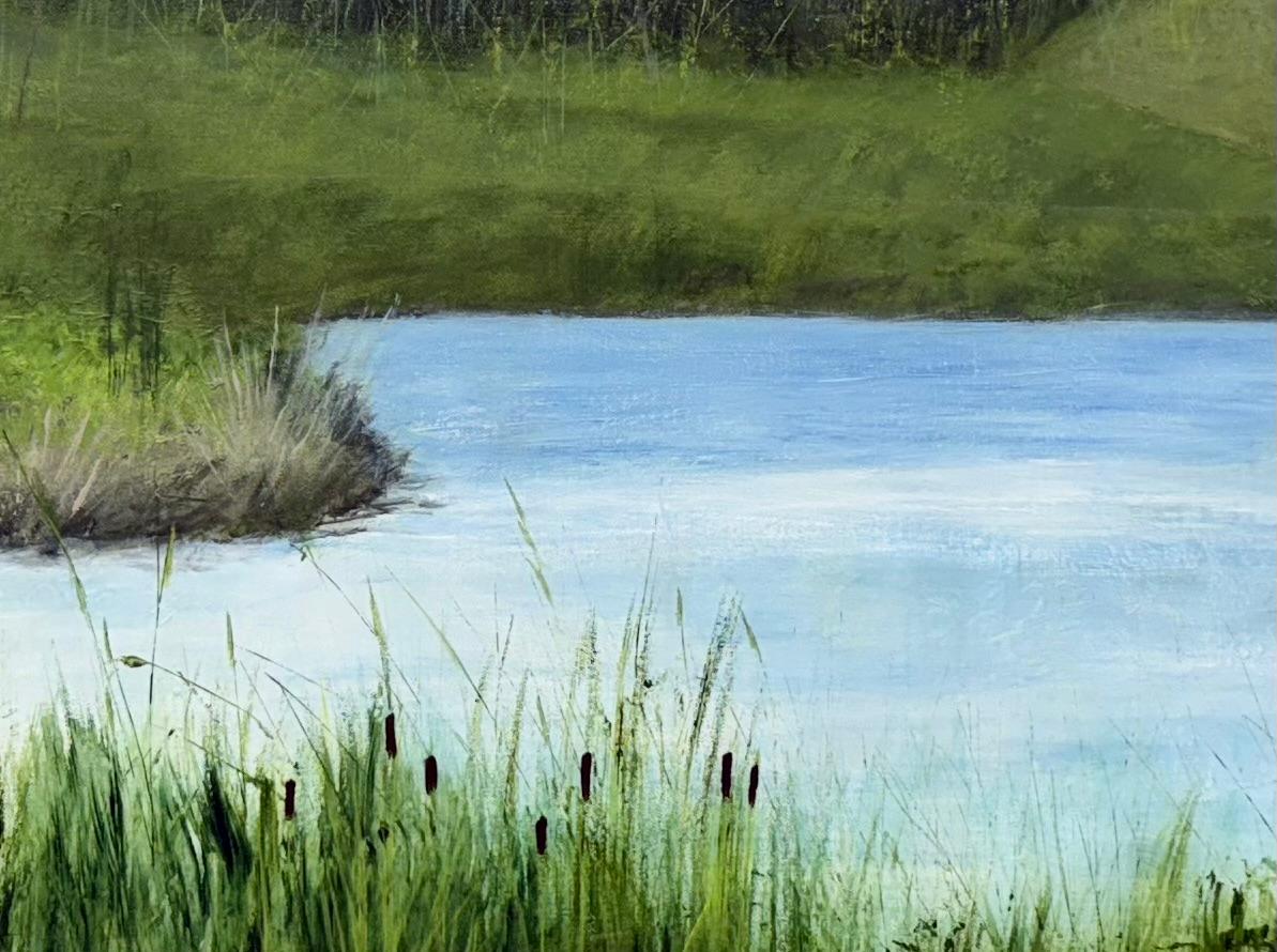 Entre las flores silvestres, verde, azul, río, naturaleza, realismo en venta 3