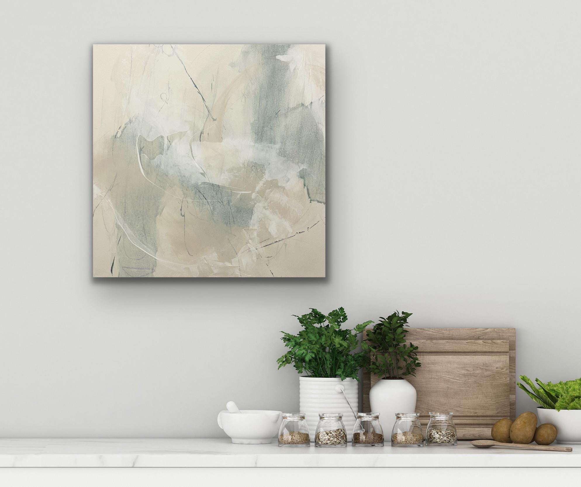 Articulado 5, abstracto contemporáneo, verde mar, tostado, blanco 24x24 pulgadas en venta 6