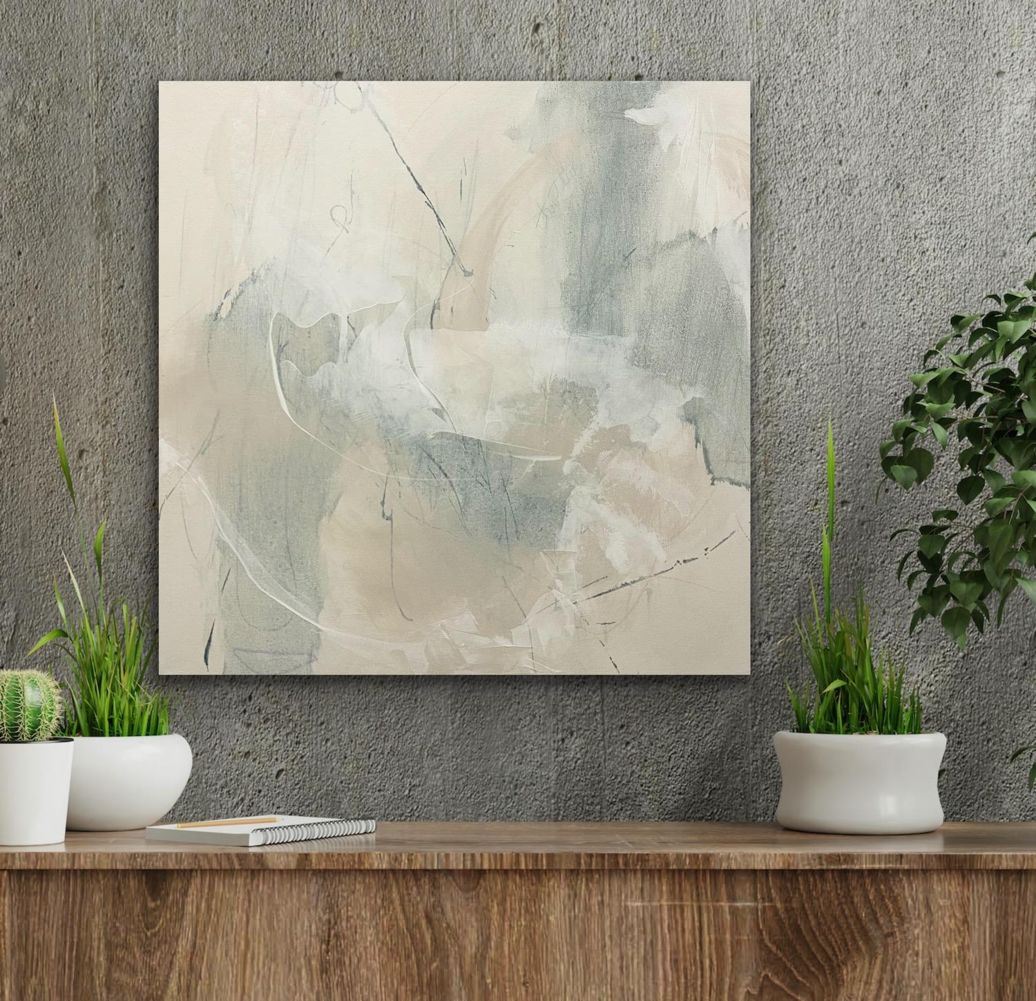 Articulado 5, abstracto contemporáneo, verde mar, tostado, blanco 24x24 pulgadas en venta 8