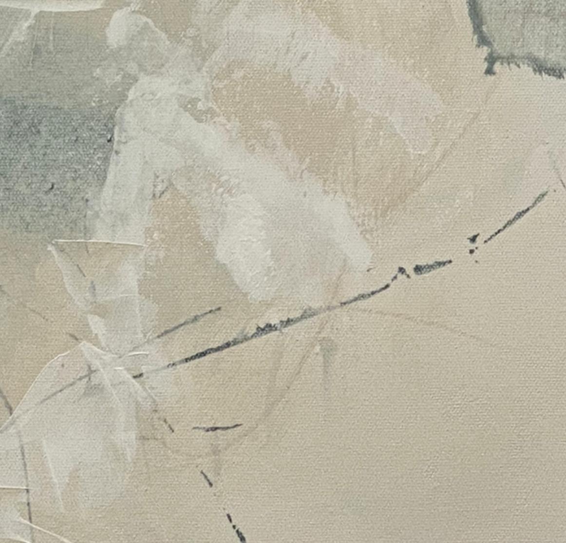 Articulado 5, abstracto contemporáneo, verde mar, tostado, blanco 24x24 pulgadas en venta 4
