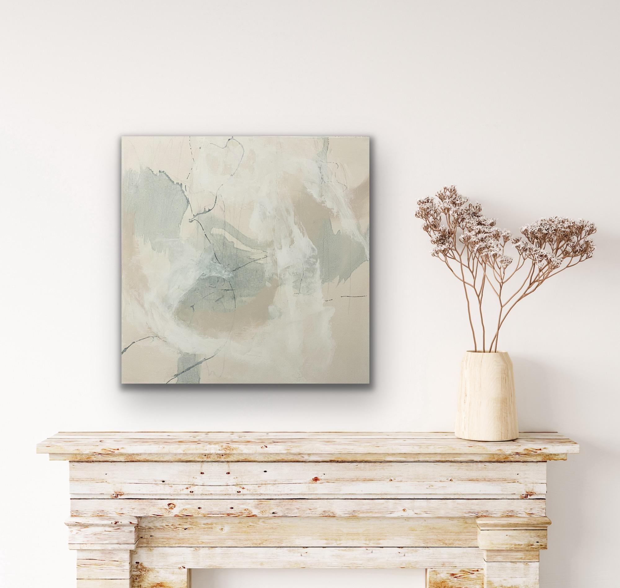 Articulate 6, contemporary abstract, neutral, seafoam, tan, white 24x24 inches For Sale 6