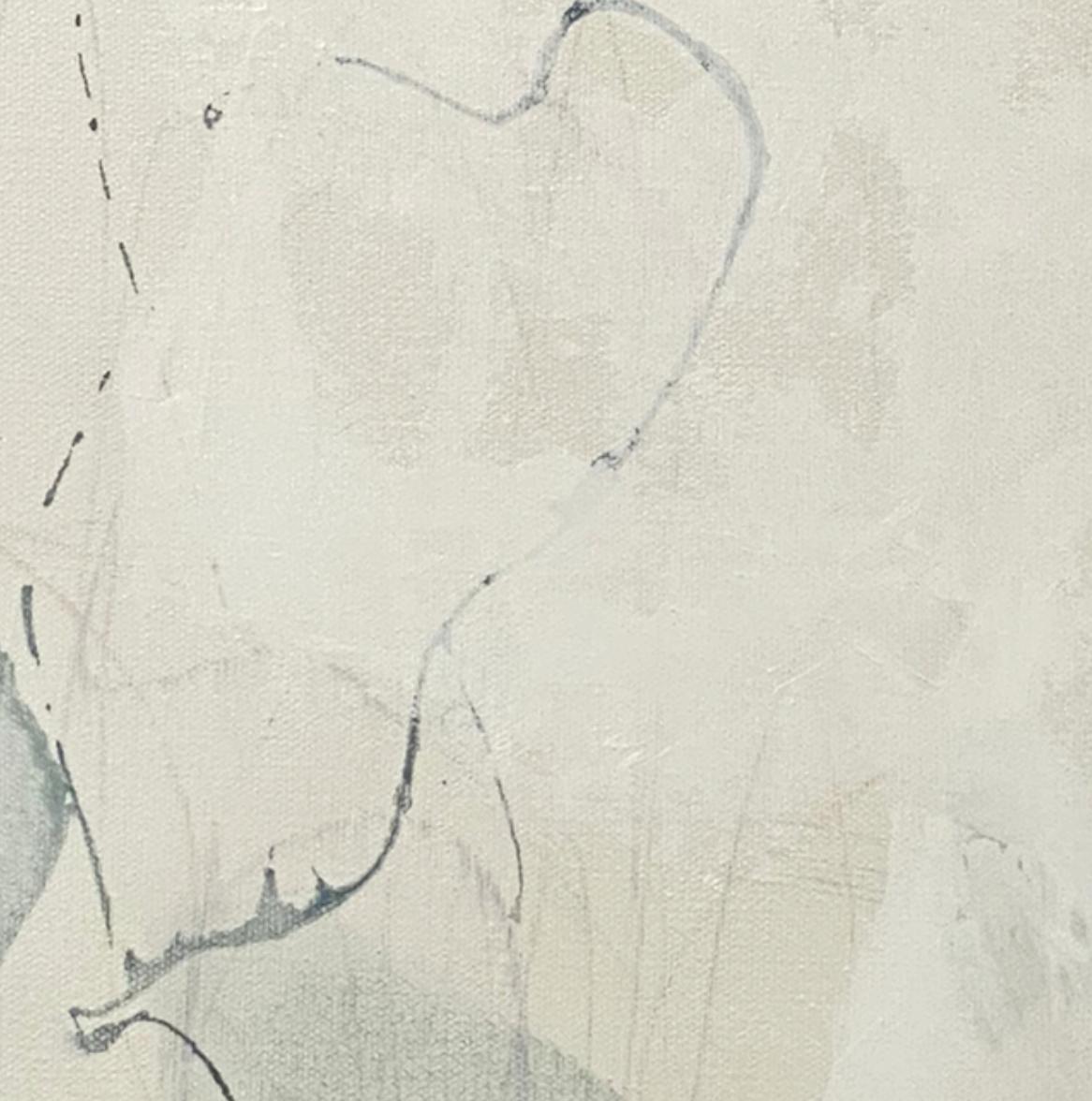 Articulate 6, abstrait contemporain, neutre, écume de mer, rotin, blanc 61 x 61 cm - Painting de Juanita Bellavance 