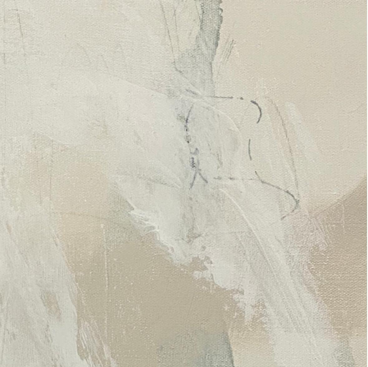 Articulate 6, astratto contemporaneo, neutro, verde acqua, marrone, bianco 24x24 pollici - Painting Espressionismo astratto di Juanita Bellavance 