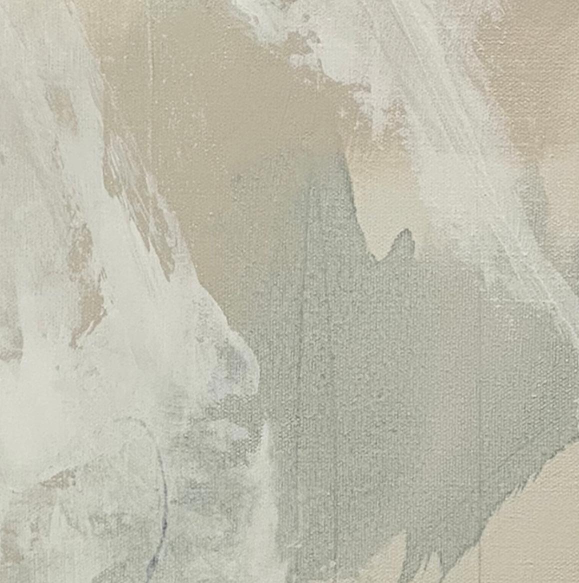 Articulate 6, abstracto contemporáneo, neutro, seafoam, bronceado, blanco 24x24 pulgadas - Abstract Painting Beige de Juanita Bellavance 