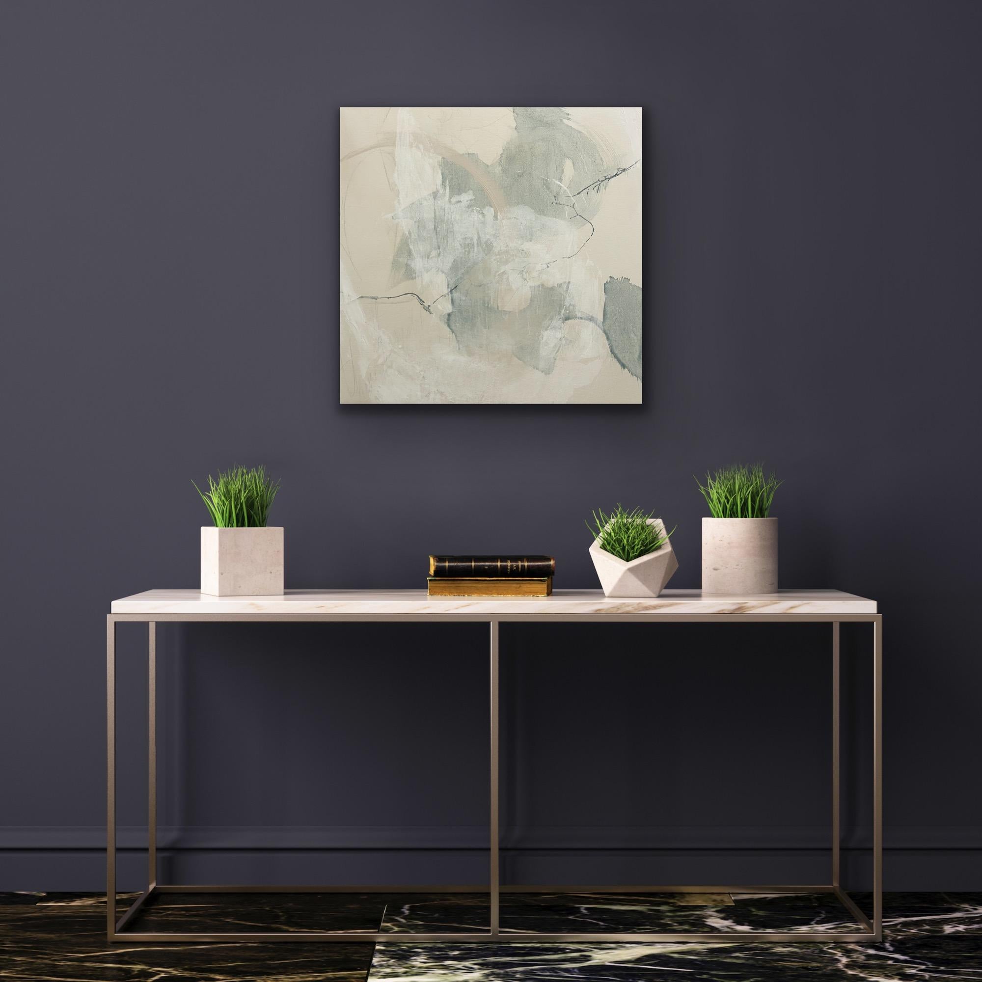Articulado 7, abstracto contemporáneo, verde mar, tostado, blanco 24x24 pulgadas en venta 6
