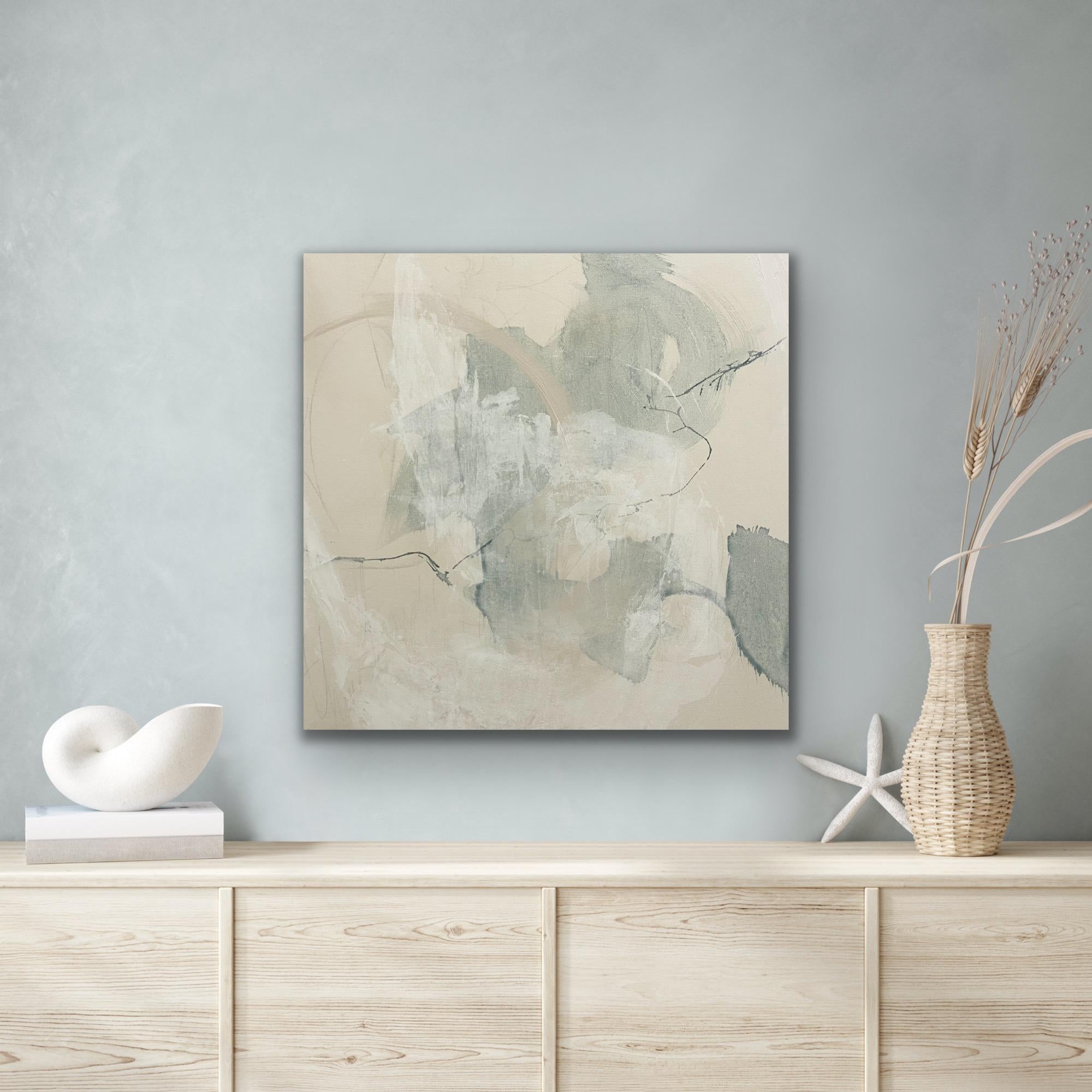 Articulate 7, contemporary abstract, seafoam, tan, white 24x24 inches For Sale 6