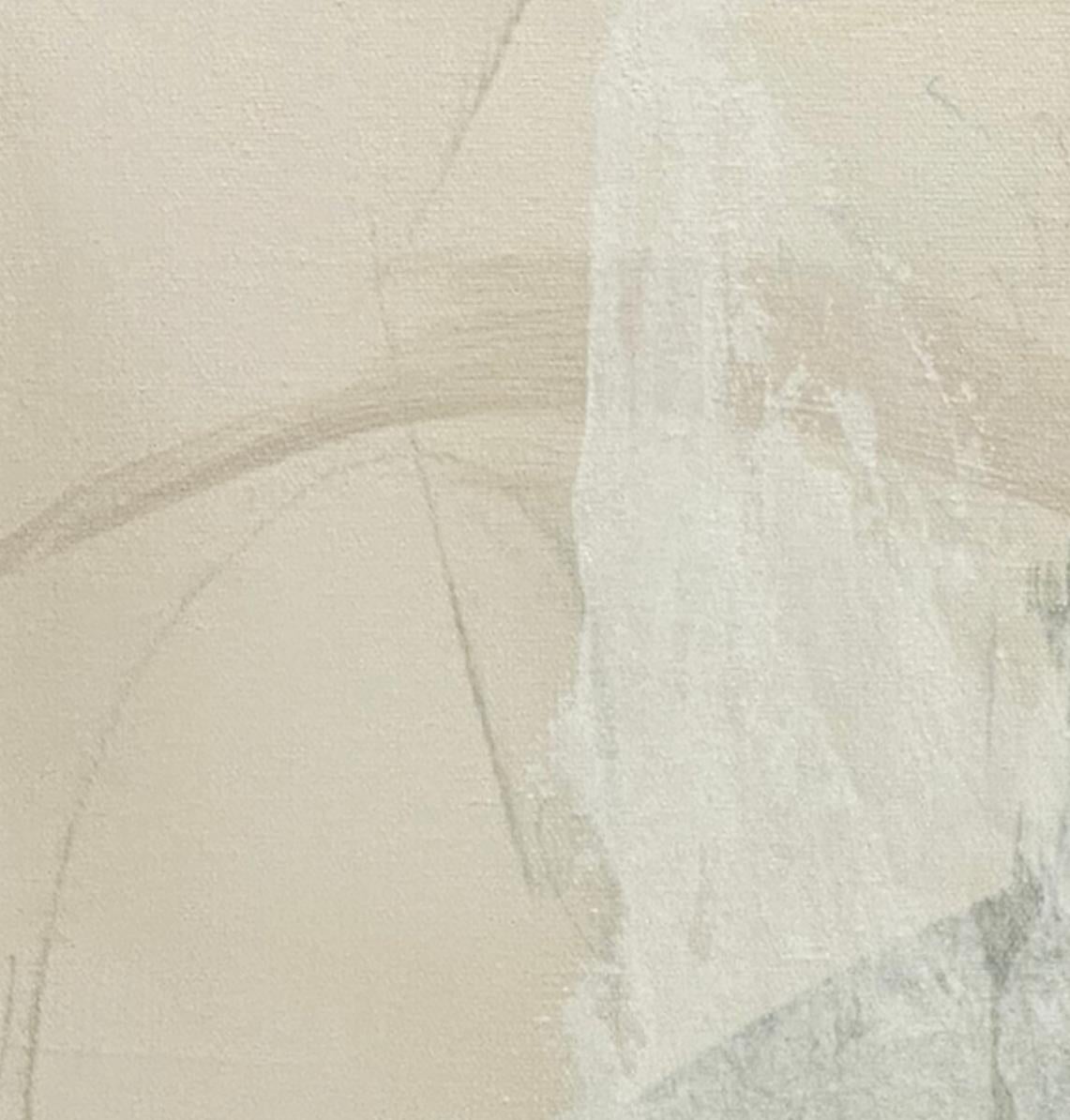 Articulate 7, abstrait contemporain, cume de mer, rotin, blanc 61 x 61 cm - Painting de Juanita Bellavance 