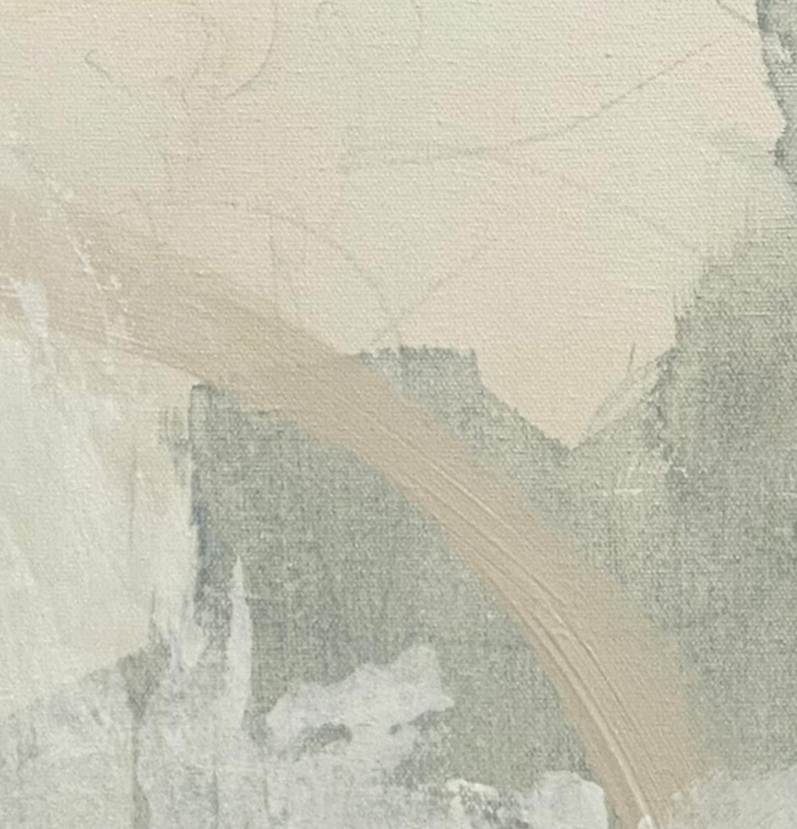 Articulate 7, abstrait contemporain, cume de mer, rotin, blanc 61 x 61 cm - Expressionnisme abstrait Painting par Juanita Bellavance 
