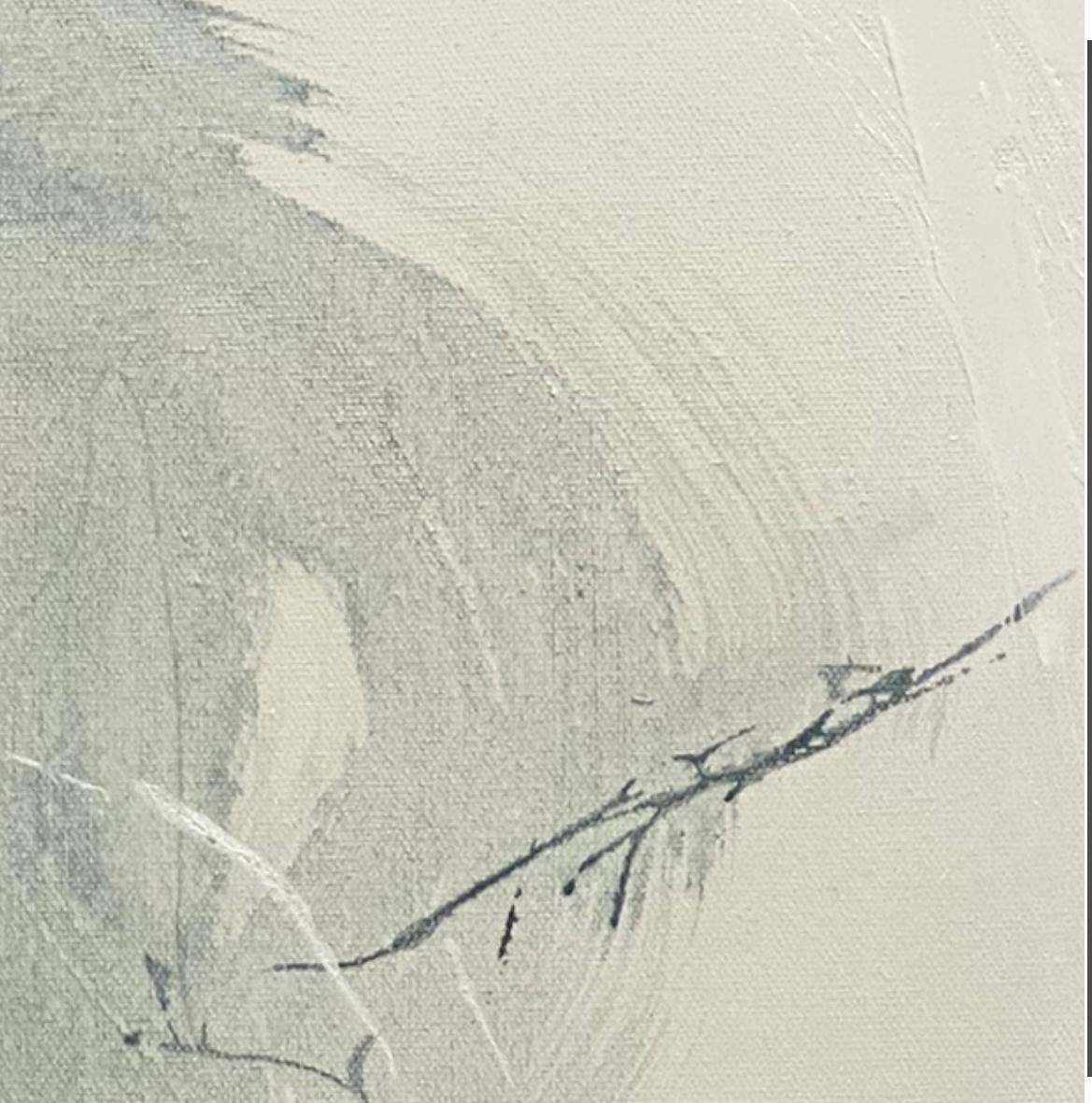 Articulate 7, abstrait contemporain, cume de mer, rotin, blanc 61 x 61 cm - Gris Abstract Painting par Juanita Bellavance 
