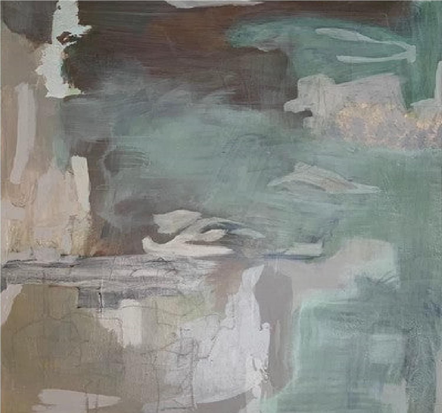 Juanita Bellavance  Abstract Painting - Bay Area 6, neutral green, abstract, expressionism water 