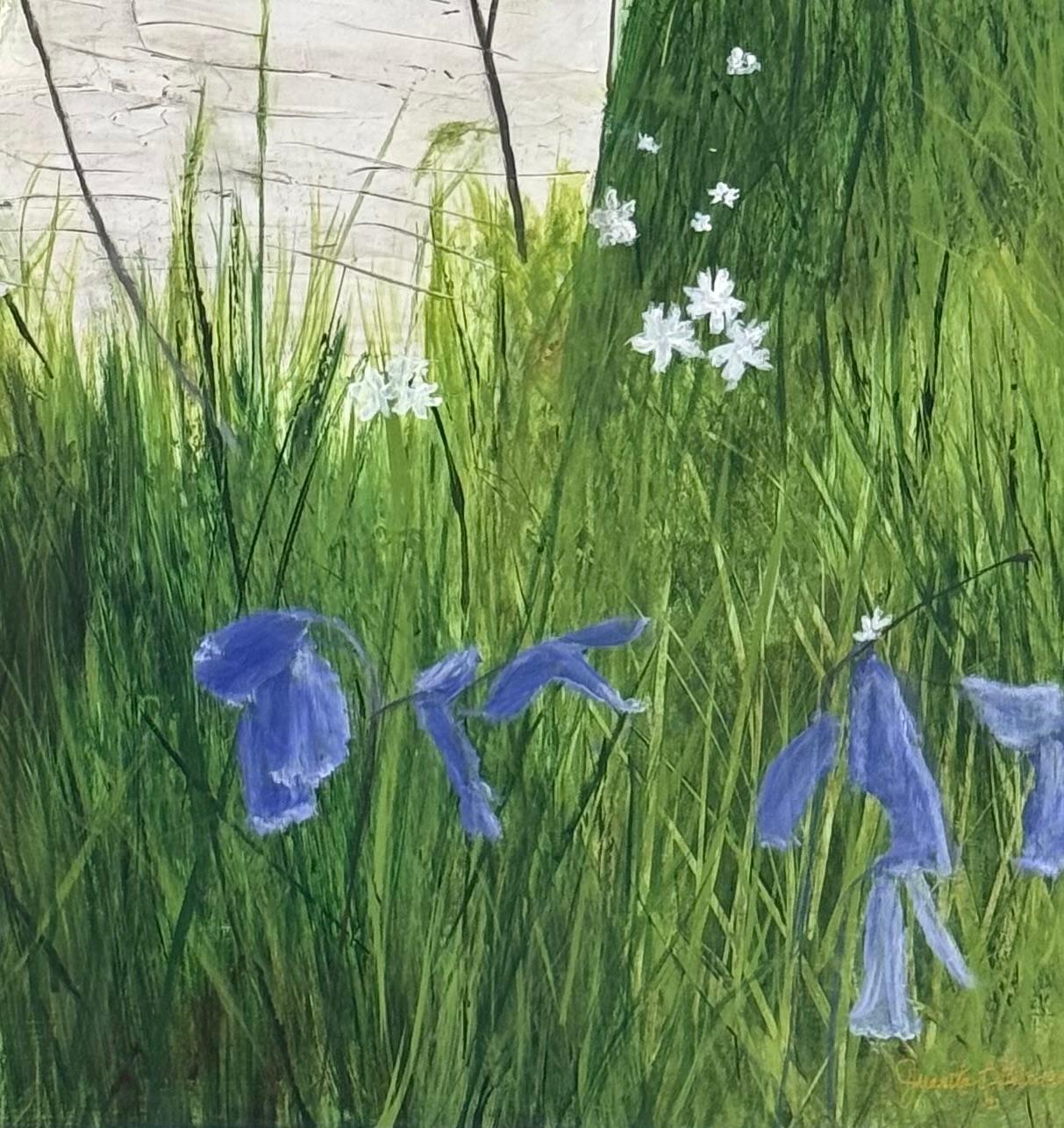 Birke Song, Birken, wilde Glockenblumen, Waldlandschaft, heiter im Angebot 1