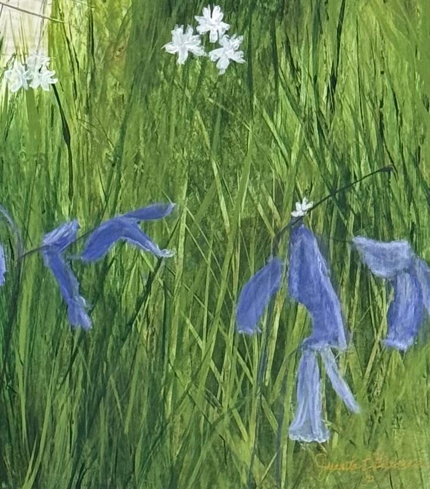 Birke Song, Birken, wilde Glockenblumen, Waldlandschaft, heiter im Angebot 4