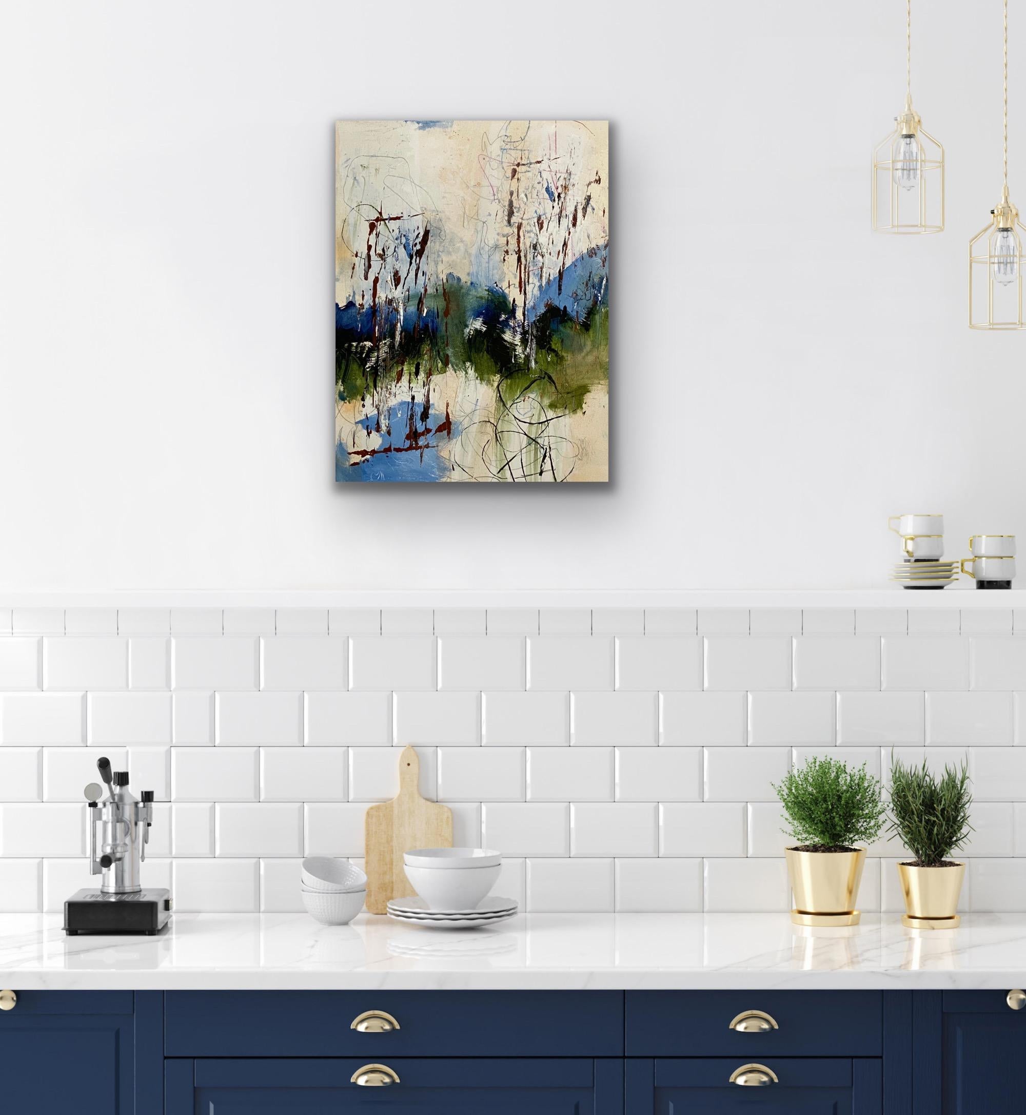 Verano en Blue Ridge, Impresionismo contemporáneo, azul, blanco, verde, sobre papel en venta 9