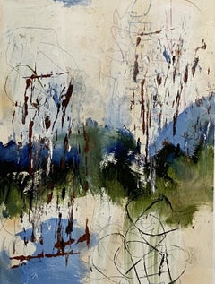 Blue Ridge summer, Contemporary impressionism, blue, white, green, on paper