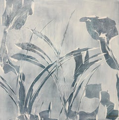 Botanical Drift 2– monochromatic, blue minimal, abstract