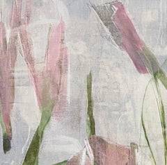 Botanical Interval, original botanical painting, pink, green, Abstract