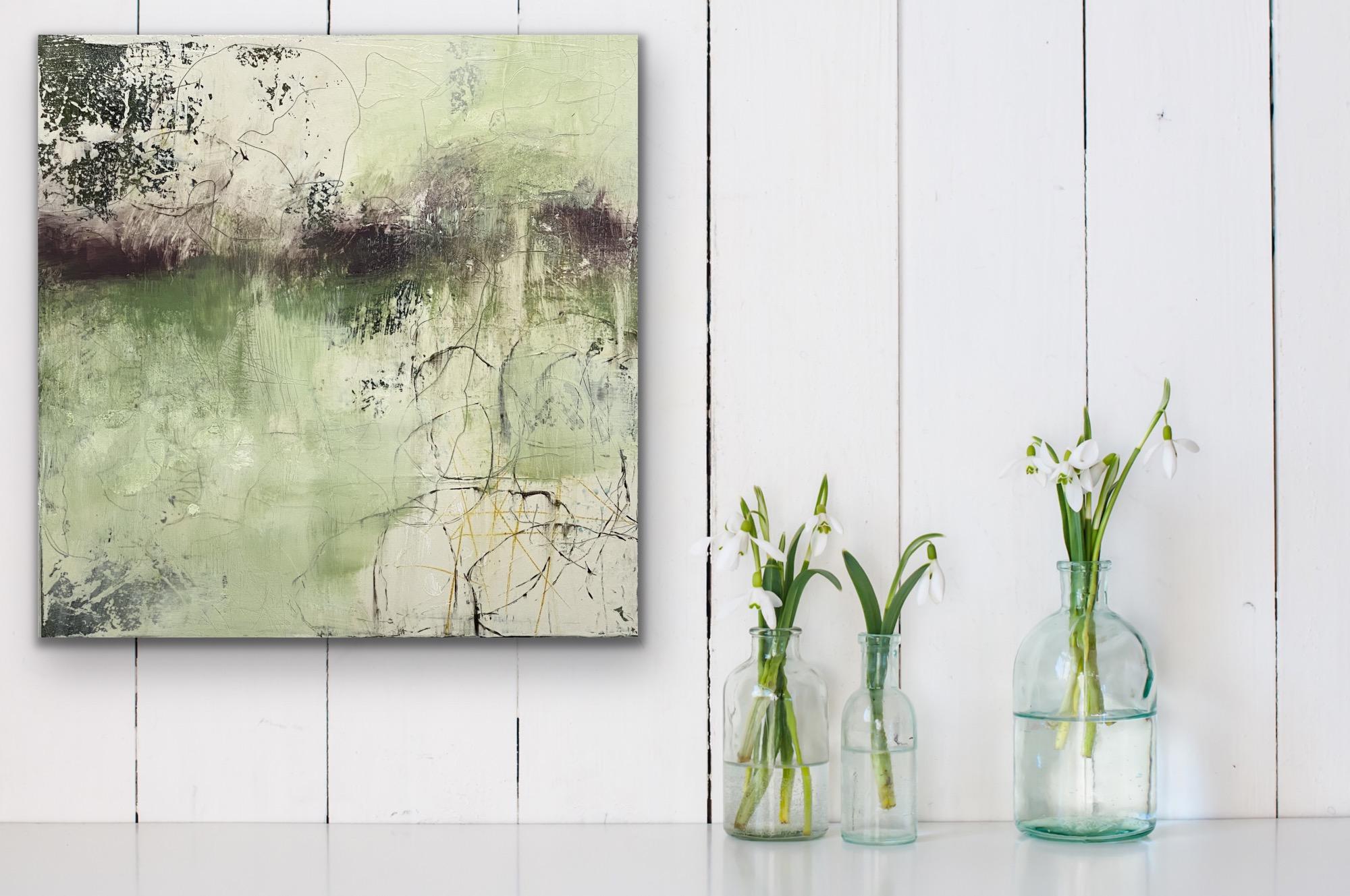 Breeze, Contemporary landscape, light green, 2020, Acrylic on canvas - Beige Abstract Painting by Juanita Bellavance 