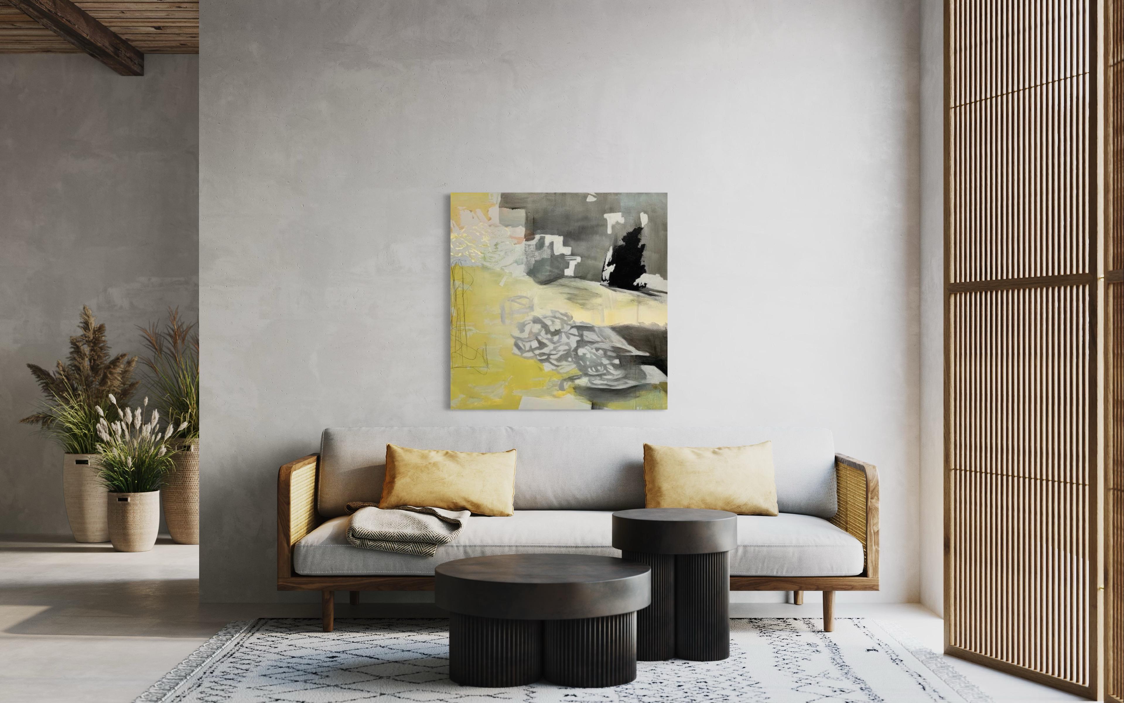 Chasing Time, jaune, gris, neige, éclairé par la lune en vente 5