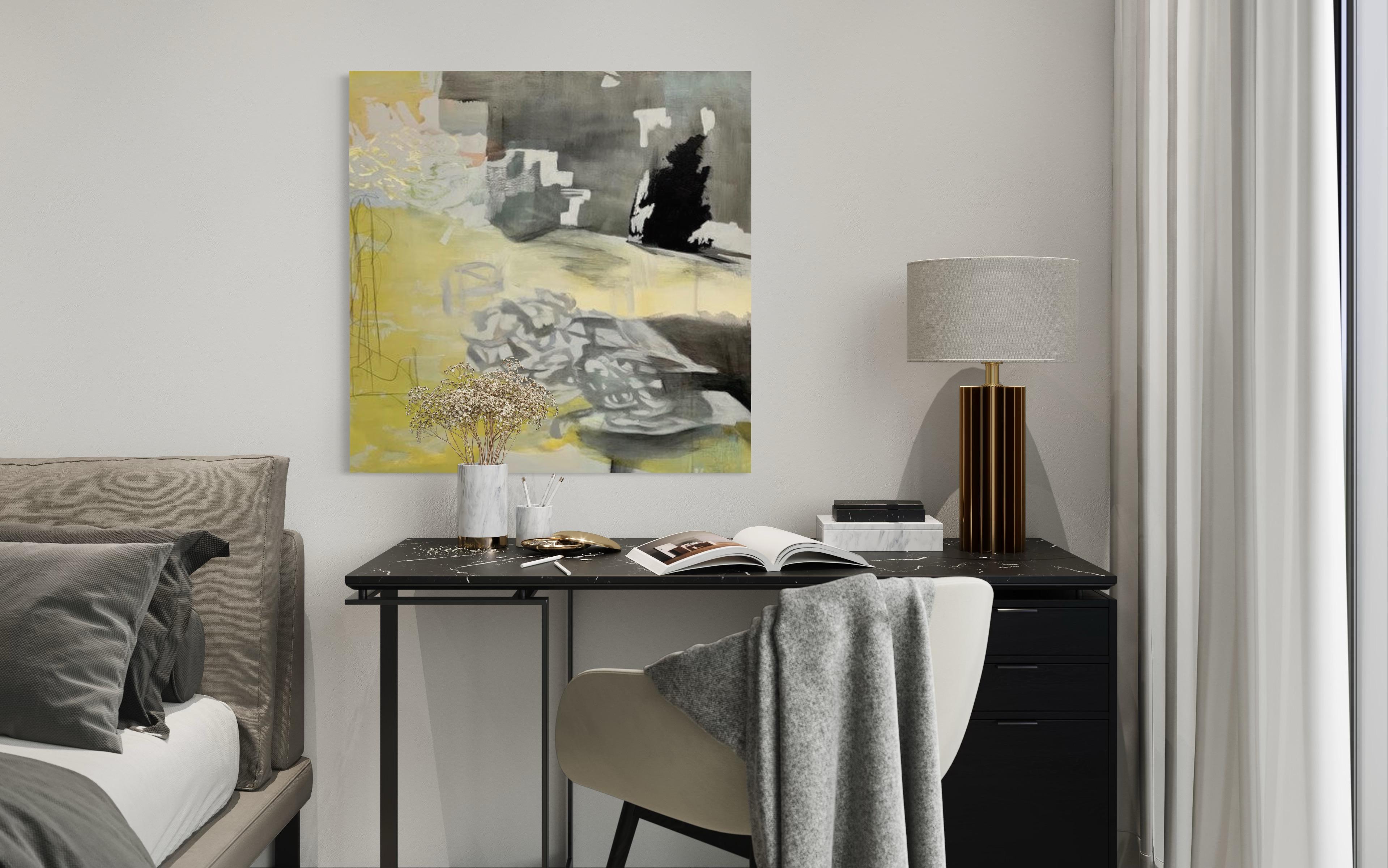Chasing Time, jaune, gris, neige, éclairé par la lune en vente 2