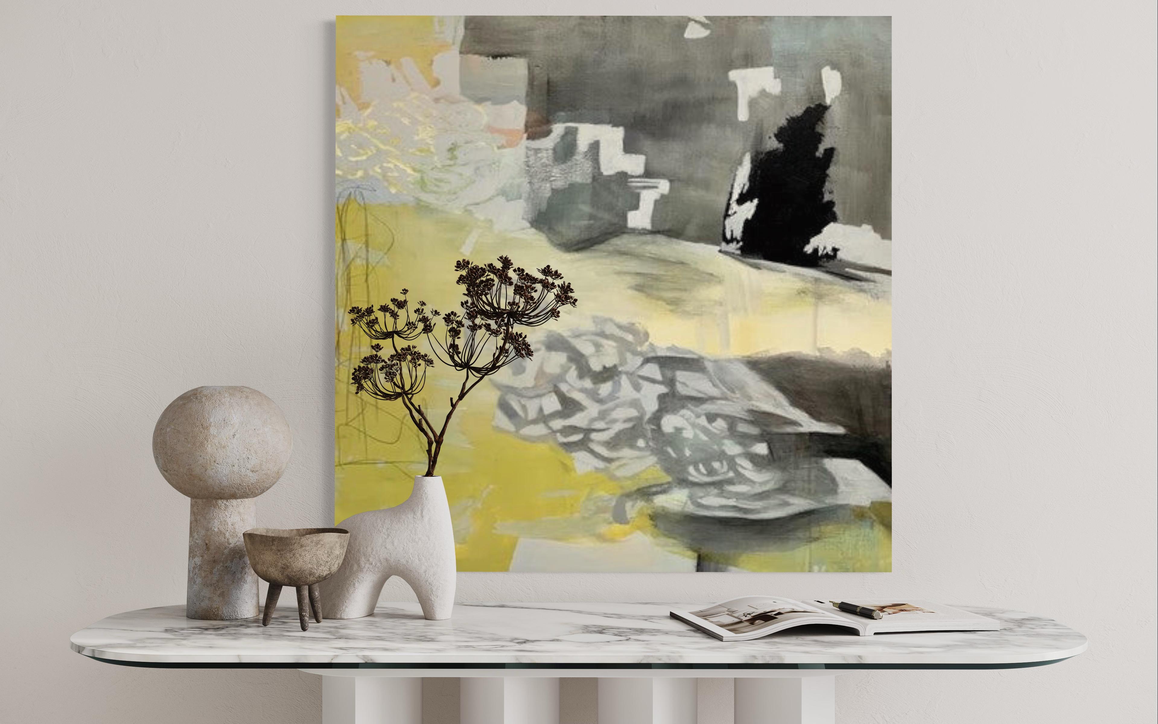 Chasing Time, jaune, gris, neige, éclairé par la lune en vente 4