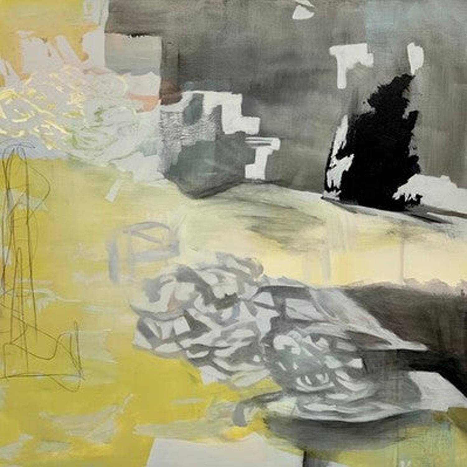 Chasing Time, yellow, gray, snowy, moonlit