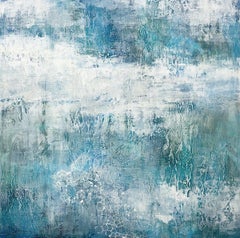 Coastal memories, Contemporary abstract, oceanic blue and white, textured