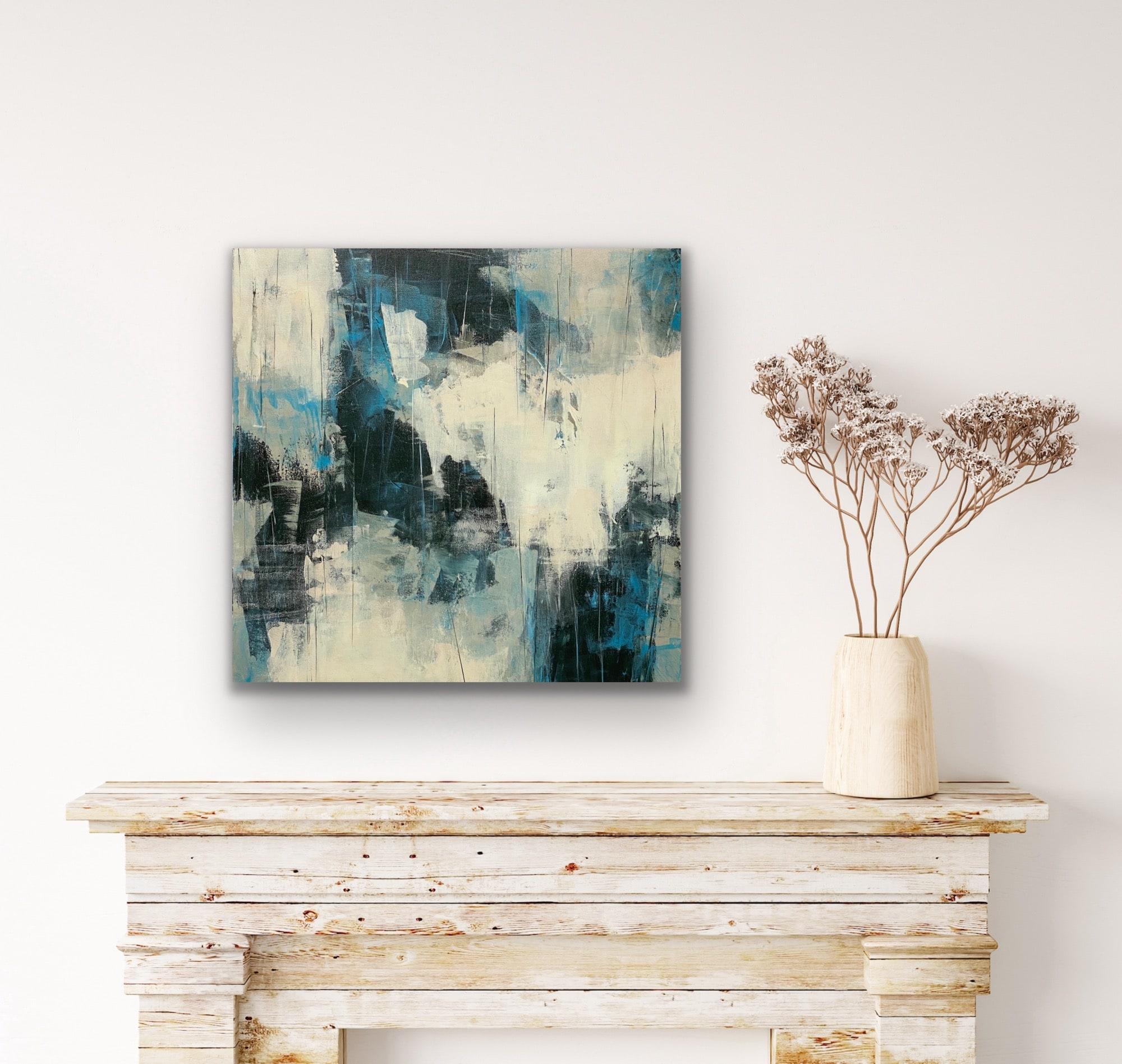 “Cutting Edge” 24 x 24 inches is a one-of-a-kind original, modern abstract expressionist painting by Juanita Bellavance. In this somewhat edgy painting blue, black, gray and white create an expression of line, shape and movement.

Statement:

I