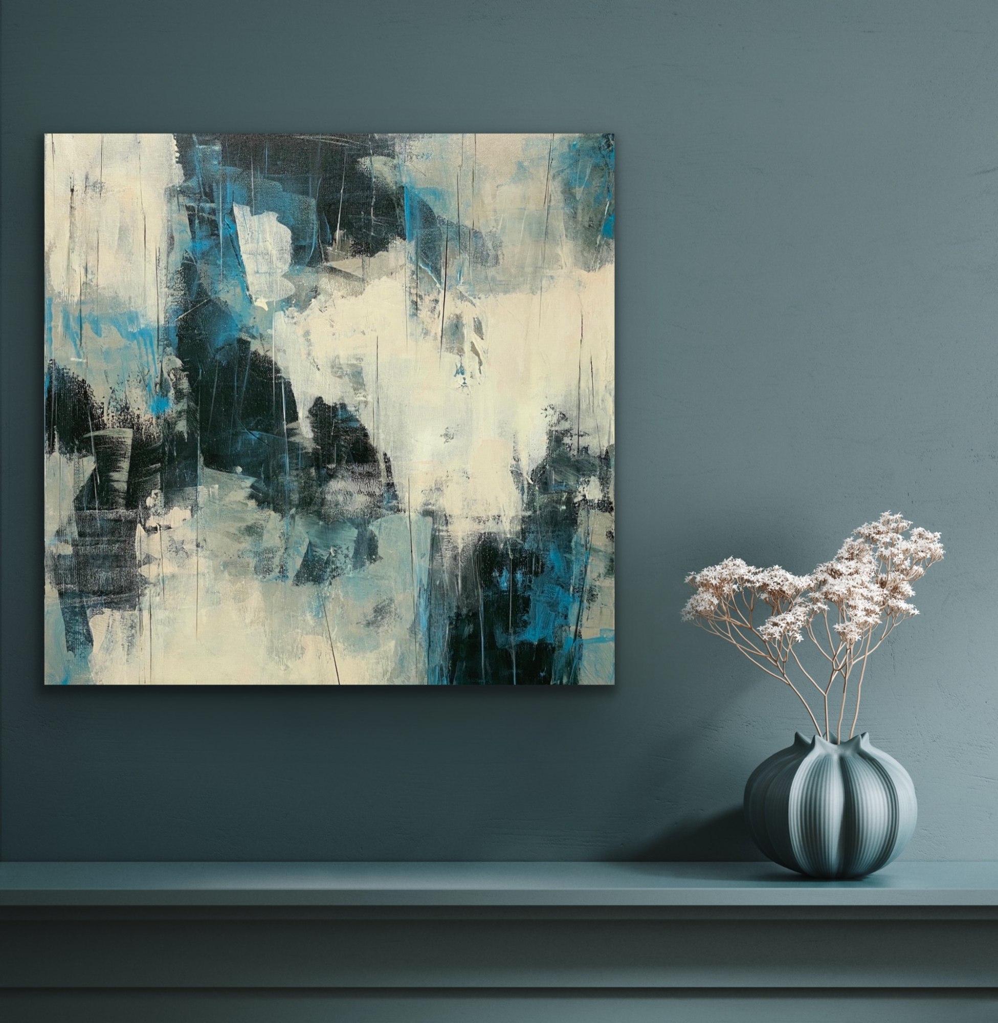 Cutting Edge, blue, black, white, gray, abstract expressionism For Sale 1