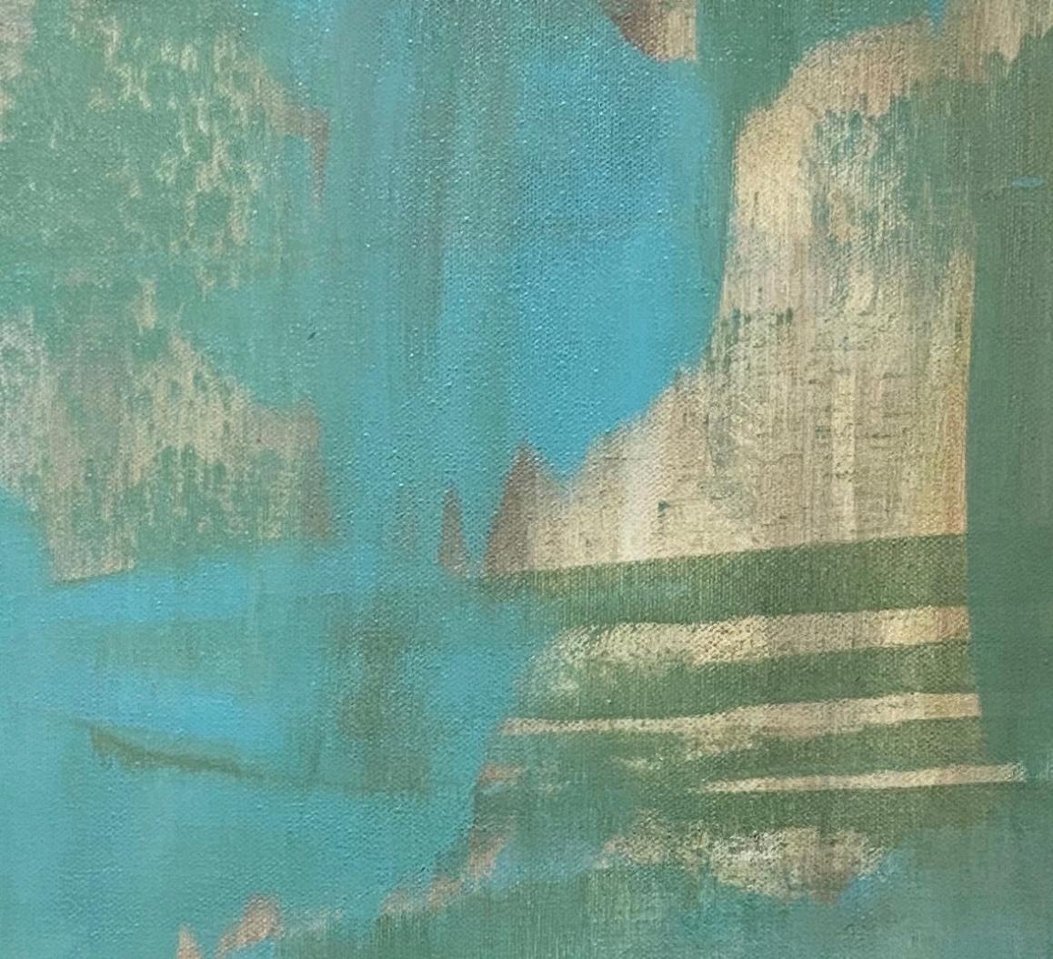 Down home, Contemporary abstract, teal, green, brown, white For Sale 4