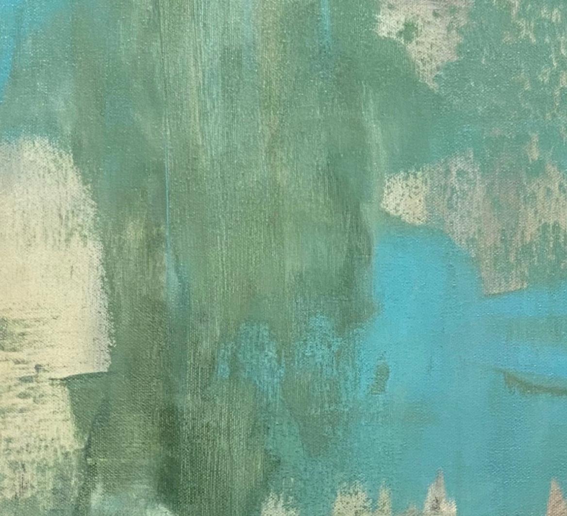 Down home, Contemporary abstract, teal, green, brown, white For Sale 5
