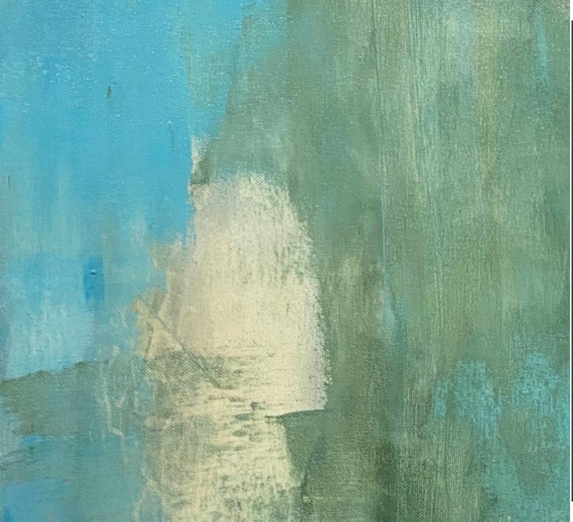 Down home, Contemporary abstract, teal, green, brown, white For Sale 6